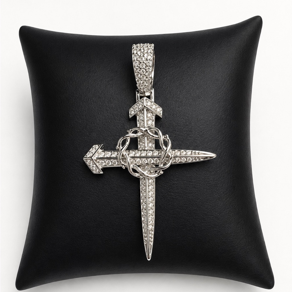 925 Sterling Silver 2.00CT MOISSANITE Nail Cross Men’s Pendant